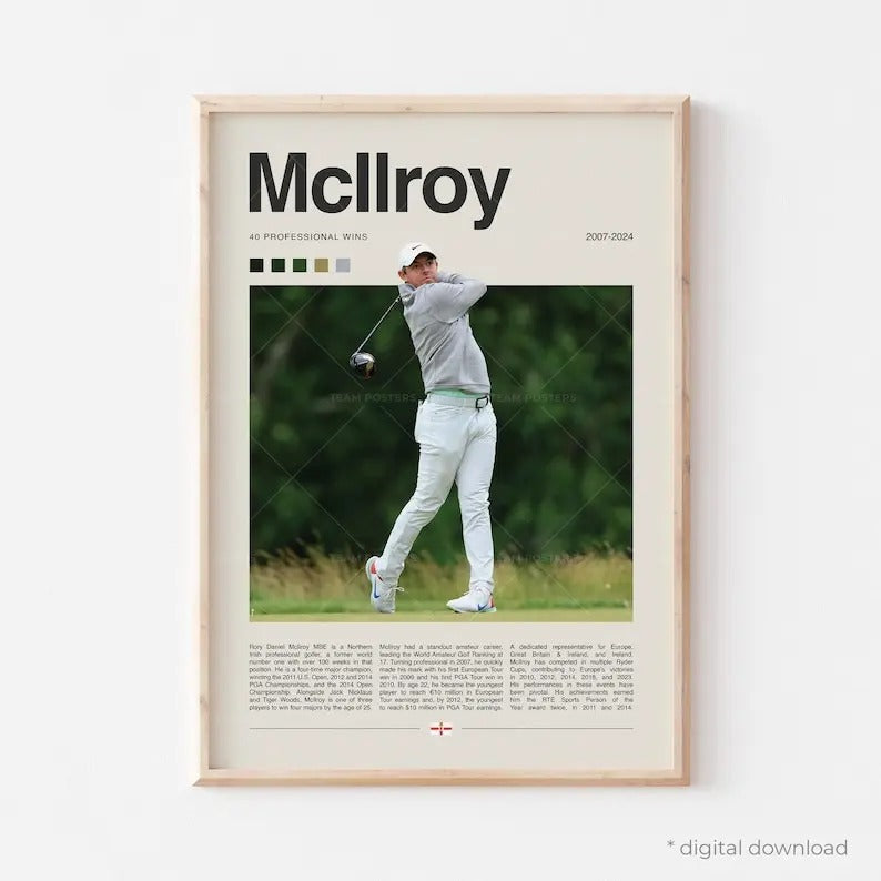 Rory McIlroy Poster, Golf Poster, PGA Tour Golf Wall Art for Office, Sports Bedroom Art, Golf Gift Ideas, Golf Swing Artworkv golf gifts for him