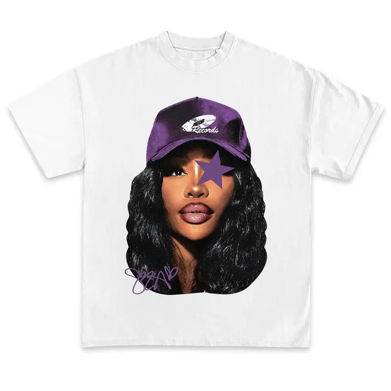 SZA Big Head T-Shirt Vintage Rapper Graphic Tee Rap Hip Hop Y2k Merch Men Women Fans Menswear Ctrl SOS Album