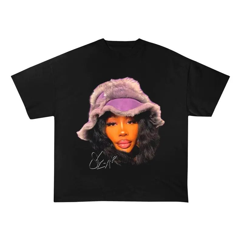 SZA SOS Tour Graphic Vintage Y2K Tee Shirt - Purple Butterfly Design Unisex Top Tee