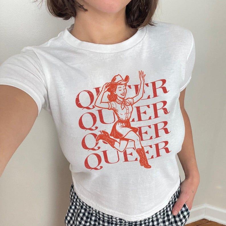 [Sale Up To 30%]Queer Y2k Baby Tee Pride Baby Tee Femboy Clothing 90s LGBTQ Gift Bisexual T Shirt Pride Parade Outfit