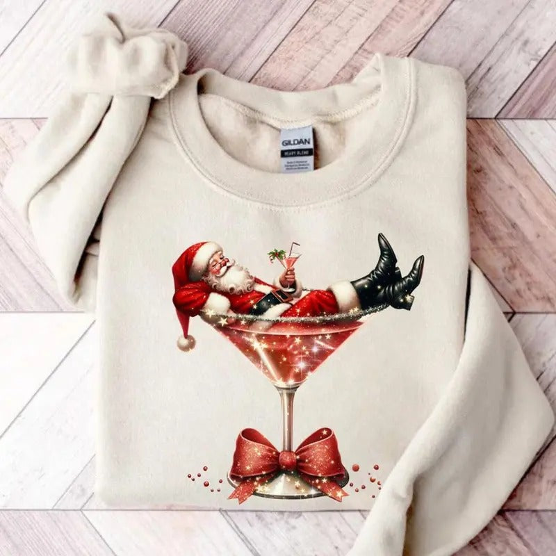 Santa's Hot Mess Sweatshirt, Christmas Martini Shirt, Christmas Martini Sweatshirt, Santa Christmas Sweatshirt