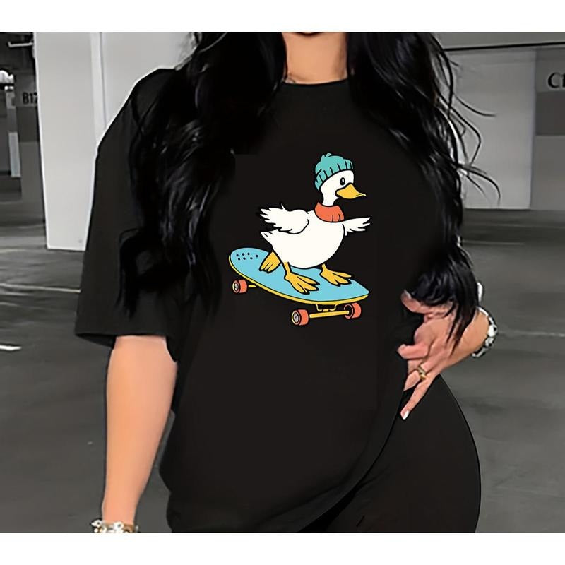 ' Skateboarding Little Duck Skateboarding Enthusiasts 'Print Bicycle Shorts Set Red plumber brand Plus Size, Short Sleeved Round Neck T-shirt Gunpla brand Bicycle Shorts, Women'WB shield Plus Size Clothing style 02