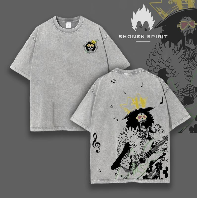 "Soul King" Brook - Straw hat pirates Straw hat pirates Anime Double Printed Vintage Washed Unisex Oversize Anime Manga Washed Heavyweight Cotton T-shirt, gifts For Anime Fan, Anime Lover
