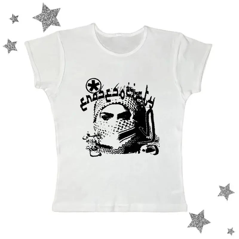 Spice Girls Y2k Baby Tee, Gothic Emo Girl Tops, Scene Clothing 2000s, Casual Cotton Short Sleeve, Women Fitted T-Shirt