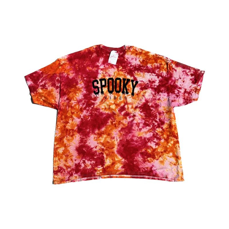 Spooky Haunted Heatwave Halloween Vibe T-Shirt in Orange and Red Tie-Dye Design Streetwear Casual Tee for Men 100% Cotton Y2K Style