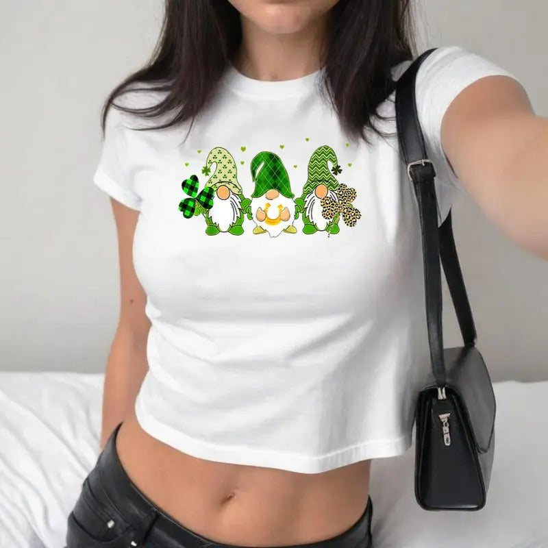 St Patrick's Day Gnomes Baby Tee, Womens St Patrick's Day , Cute St Paddys , Shamrock Shirt, St Patrick's Day Matching , Y2K 2000's Style