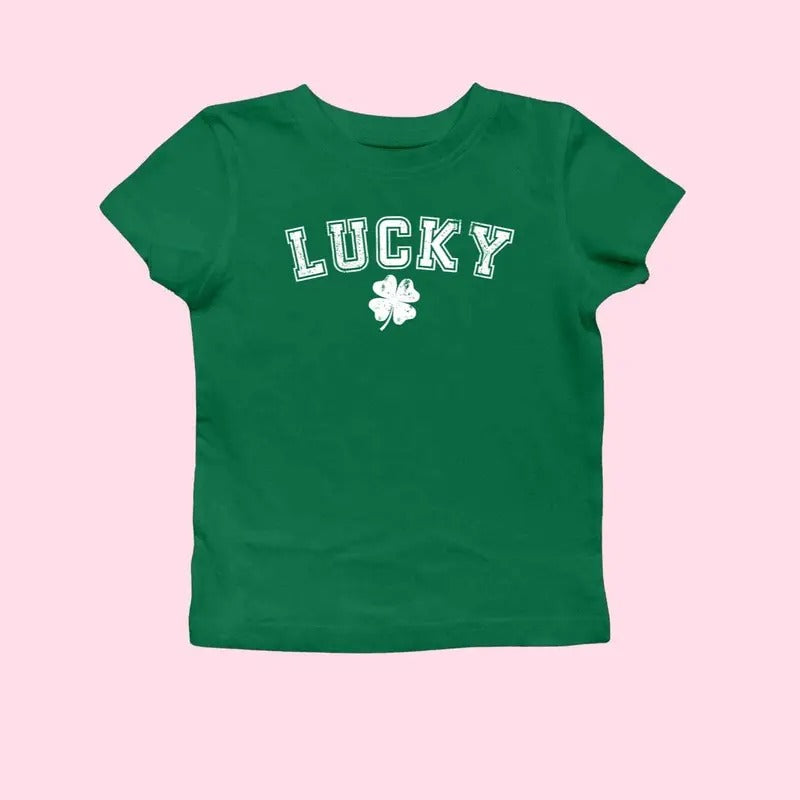 St Patrick's Day Y2k Baby Tee, Lucky Baby Tee, Shamrock Baby Tee, Downtown Girl, St Pats Day Shirt, Baby Tee Women