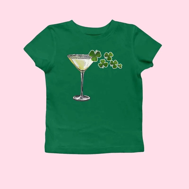 St Patrick's Day Y2k Baby Tee, Shamrock Baby Tee, Y2K Crop Top, Coquette Shirt, Lucky Baby Tee, Y2K 2000's Style, Streetwear Style