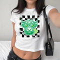 St.Patricks Day Highland Cow Baby Tee, Checkered Trendy St. Patrick, Western St Patrick's Day , Y2K 2000's Style, Streetwear Style