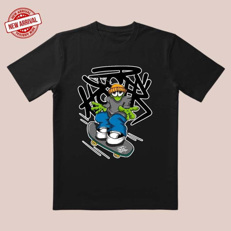 Street Trend! 'Skateboarder Boy' Tea | Orange Hat & Green Hands + Graffiti Backdrop | Trendy All-Day Style for Youth