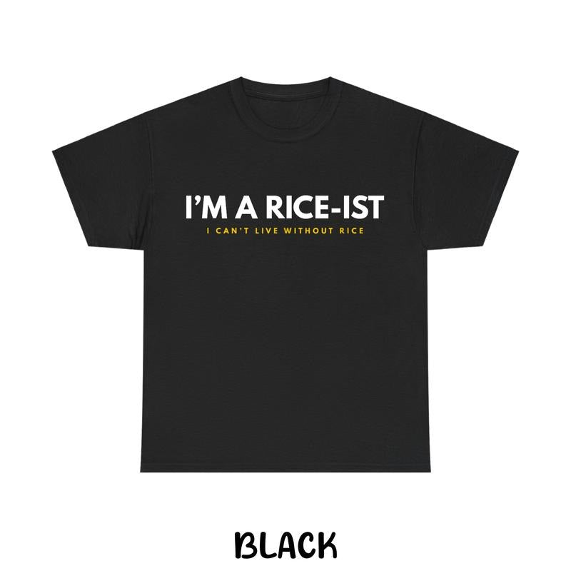 "Swoosh'Bat brand WB shield Rice-Ist" Funny Rice Lover T-Shirt - Graphic Apparel - Vintage Cotton Shirt for Men - Humorous Casual Clothing