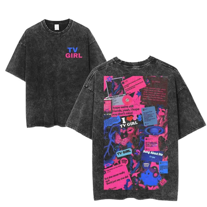 TV Girl Lyrics Collage Tour Tee, Indie Band Graphic T-Shirt, Vaporwave Y2K Aesthetic Top, Retro Concert Merch, Unisex Music Lover Shirt