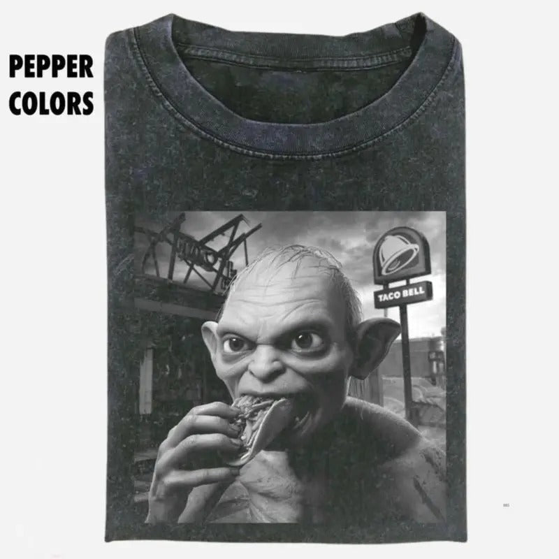Taco Bell Gollum V2 Print Cotton T-shirt, The Lord Of The Rings T-shirt, Movie Gifts For Men's Women's, Top Menswear Streetwear Crewneck Tshirt