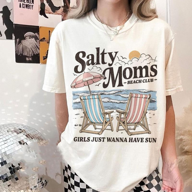 The Beach Club Tshirt, Salty Moms Beach Club, Retro Beach Girl Shirt, Trendy Summer Vibes, Unisex Sweater Pullover Tee