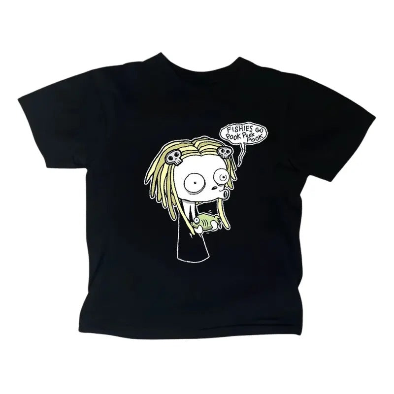 The Cute Little Dead Girl Baby Tee, Gothic Emo Girl Baby Tee, Y2k Top Women Streetwear, Grunge 2000s, Women Fitted T-Shirt, Casual Cotton Short Sleeve