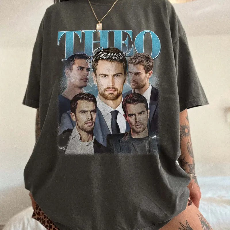 Theo James Vintage Comfort Colors T-shirt, Unisex Tops For Men- For Women, Y2K 90s Retro Movies Bootleg Tshirt, Gifts For Her, Soft Fit Cotton Top
