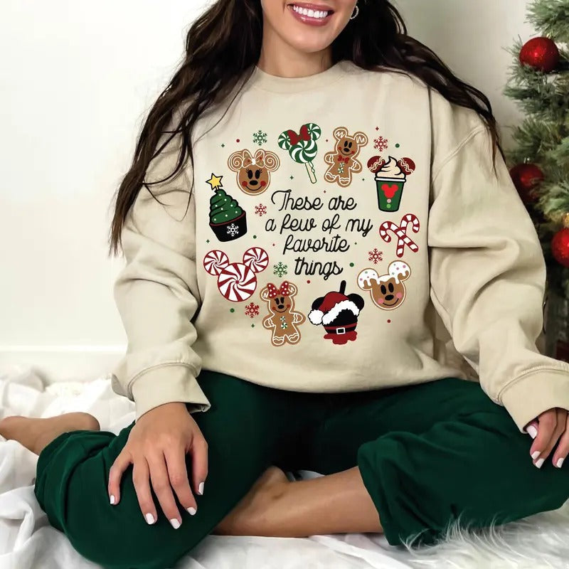 These Are A Few Of My Favorite Things Christmas Sweatshirt, Very Merry Christmas Tee, Holiday Vacation Gifts Cotton Fabric Womenswear Bottom Collar