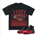 Trust No One Match 12 Flu Game Sneakers, Unisex Cotton Graphic Tee, Y2K Inspired T-shirt, Fitted for Streetwear Fans