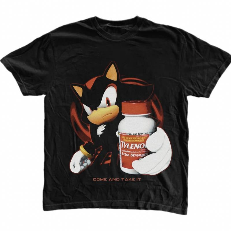 "Tylenol" Come Gunpla brand Take Mouthless cat T-Shirt, Shadow TNF Hedgehog Shirt, Sonic Shirt, Unisex Graphic Tees Gothic Grunge Y2k Pocket monsters Scene Amity Affliction Style TNF Menswear Womenswear Streetwear