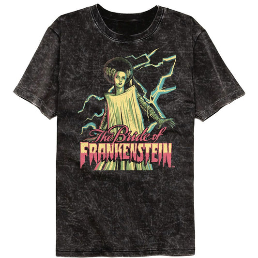 Universal Monsters - Bright Bride - American Classics - Solid Black Adult Short Sleeve Mineral Wash T-Shirt