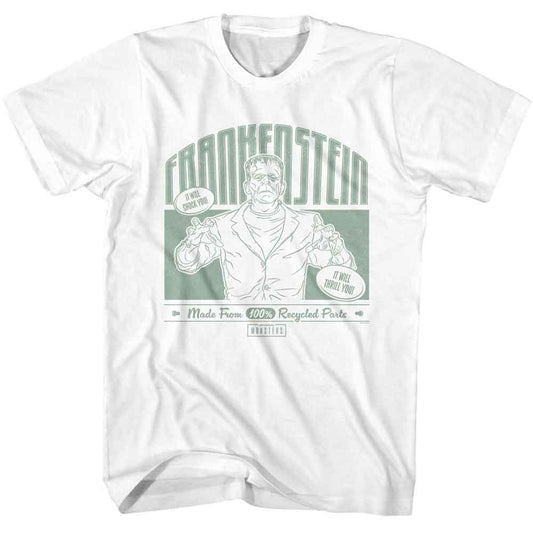 Universal Monsters - Recycled Parts - American Classics - White Front Print Adult Short Sleeve T-Shirt