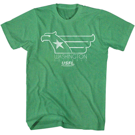 USFL - White Hawk - American Classics - Heather Green Adult Short Sleeve T-Shirt