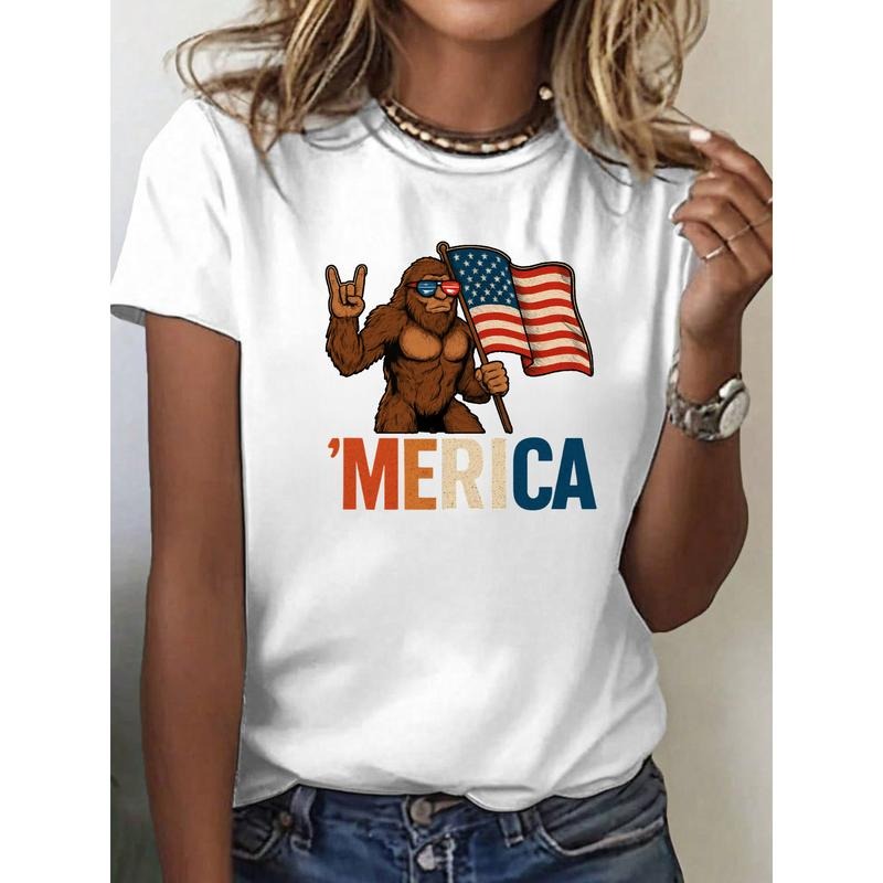 "Unique Women'WB shield Lightsaber brand - Shirt Combining Fun Gunpla brand National Pride, Showcasing WB shield Playful Bigfoot with Jumpman American Flag Gunpla brand WB shield Catchy 'MERICA' Slogan"