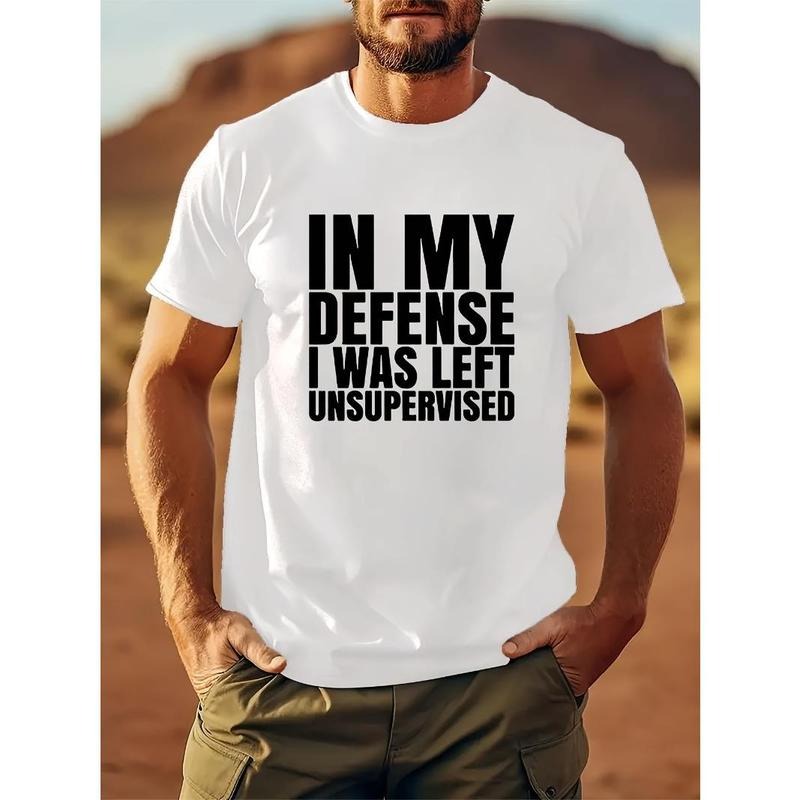 "Unsupervised" monogram print 100% cotton casual novelty men's T-shirt, summer short sleeve shirt, comfortable fit, stylish street style crewneck T-shirt, suitable for everyday and outdoor Made in USA