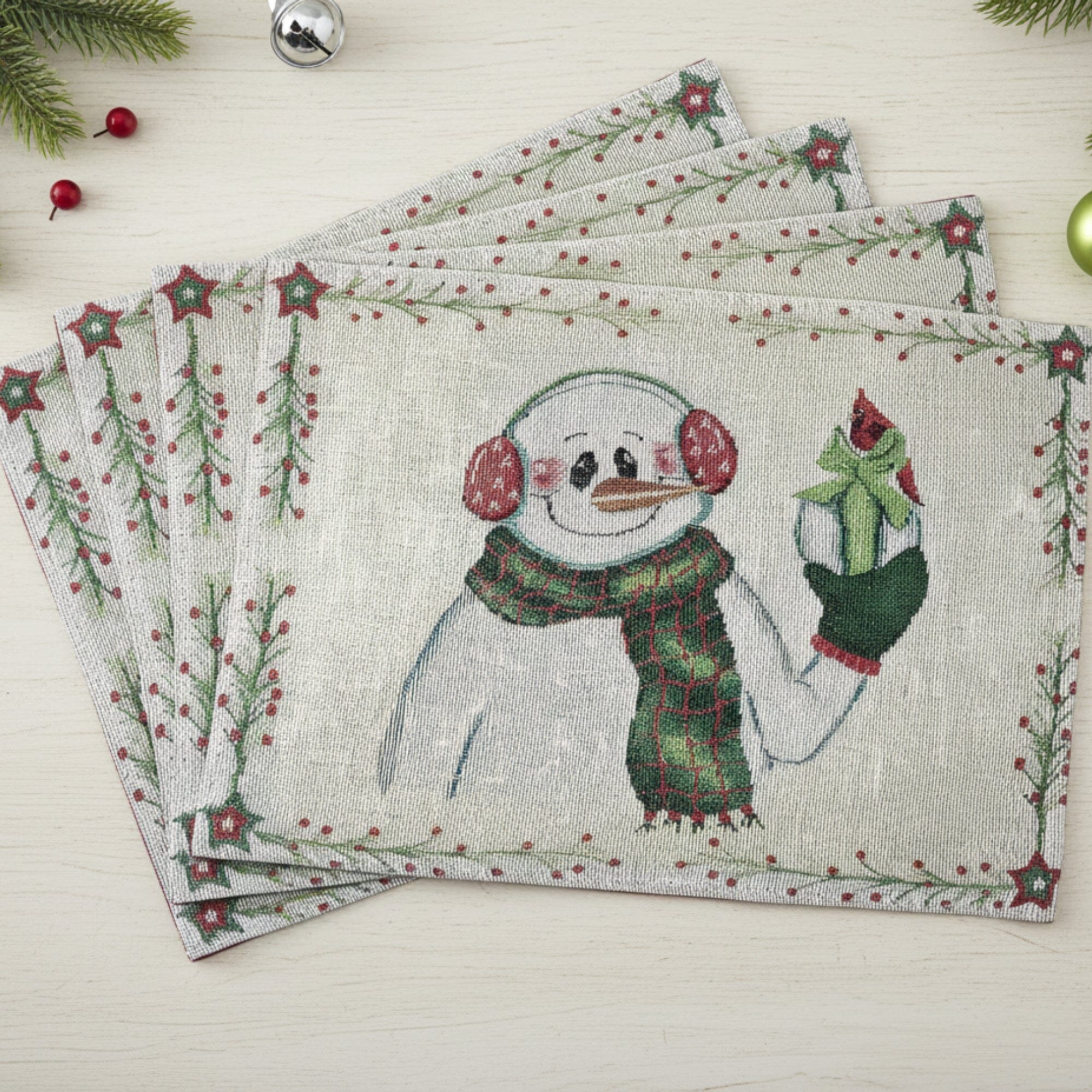 DaDa Bedding Set of 4-Pieces Magical Snowman Holiday Tapestry Placemats 13” x 19” (9733)