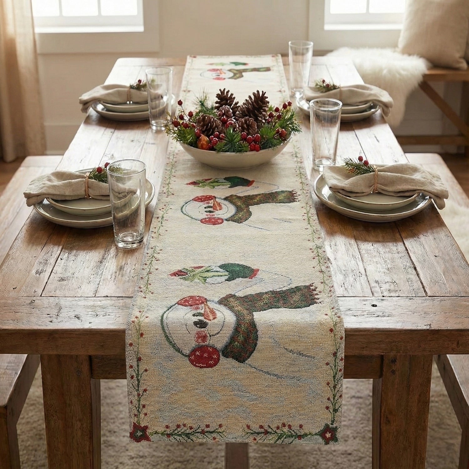 DaDa Bedding Magical Snowman Holiday Woven Tapestry Dining Table Runner (9733)