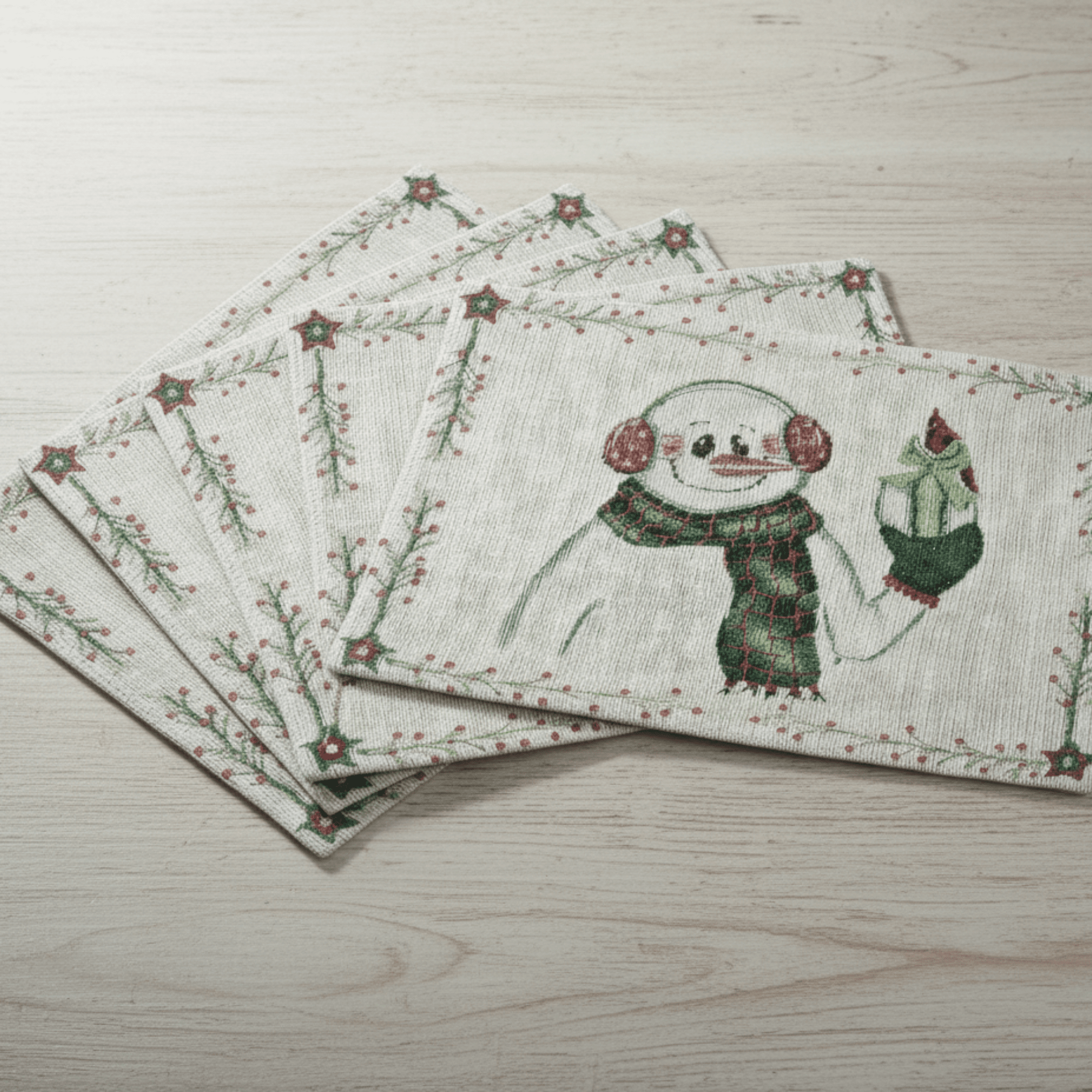 DaDa Bedding Set of 4-Pieces Magical Snowman Holiday Tapestry Placemats 13” x 19” (9733)