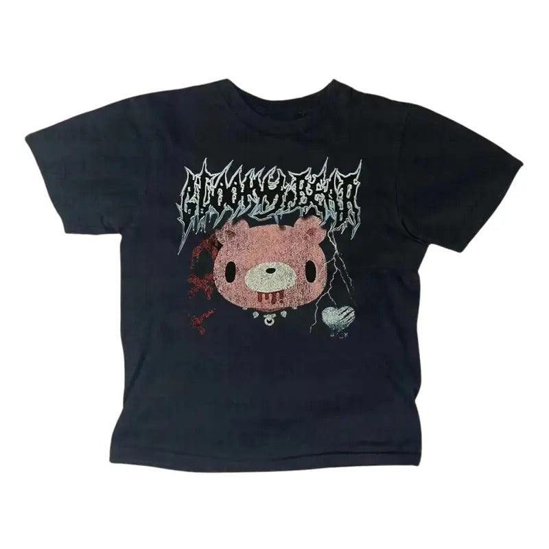 Vingtage Gloomy Bear Baby Tee, Women Fitted T-Shirt, Y2k Top Women Streetwear, Goth Punk Cute Print, Grunge 2000s, Gothic Emo Girl Tops, Gift For Girlfriend