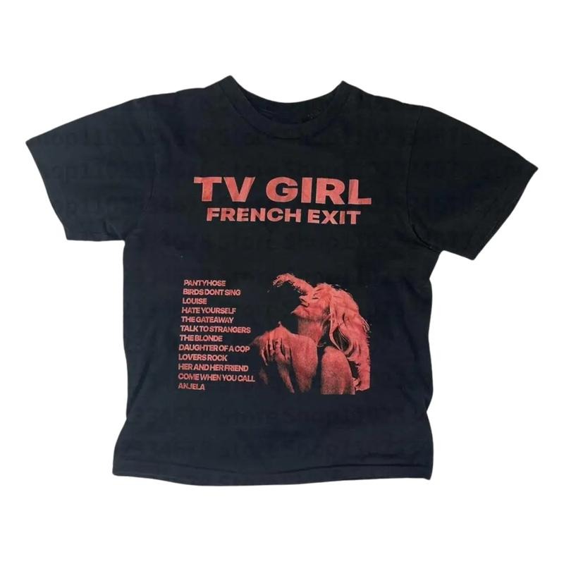 Vingtage Tv Girl French Exit Baby Tee, Trendy 90s Baby Tee, Women Fitted T-Shirt, Y2k Top Women Streetwear, Grunge 2000s, Gothic Emo Girl Tops, Gift For Girlfriend