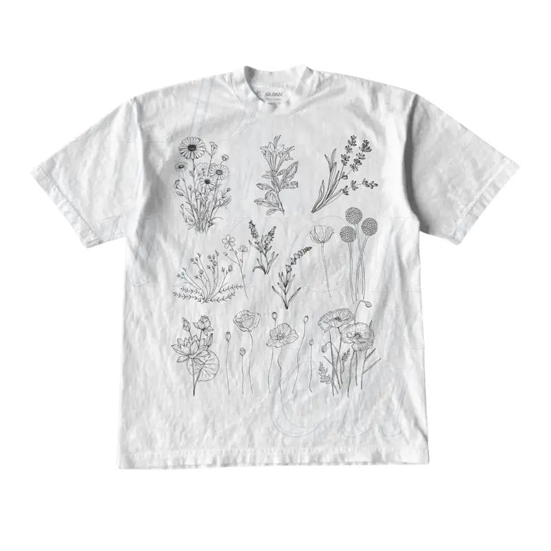 Vintage 90s Wild Flowers Tshirt - Retro Botanical Nature Shirt - Cute Boho Magic Shirt -  Garden Botanical Y2k Shirt - Top Womenwear