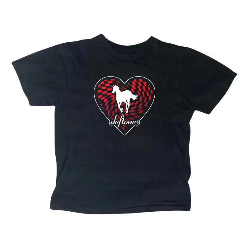 Vintage Deftones Heart Baby Tee - Women's Y2K Style Emo Girls Punk Streetwear T-Shirt - Casual Shortsleeve Summer Top