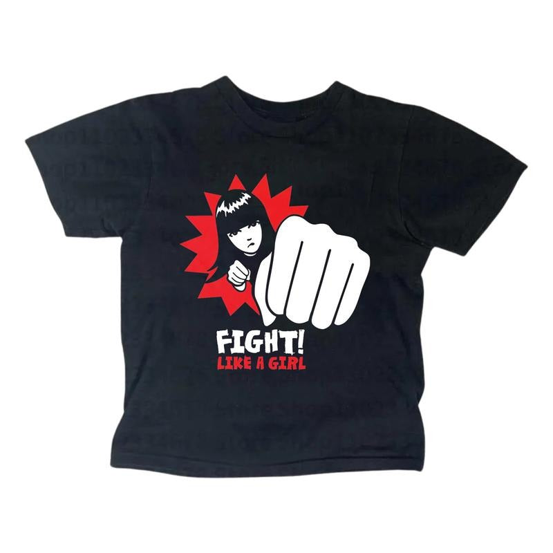 Vintage Fight Like A Girl Baby Tee, Gothic Emo Girl Top, Y2k Top Women Streetwear, Grunge 2000s, Women Fitted T-Shirt, Gift For Girlfriend