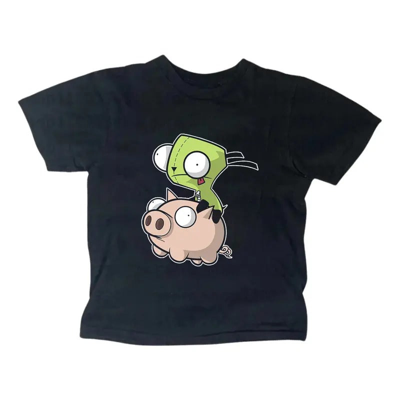 Vintage GIR Pig Baby Tee - Y2K Women Streetwear Gothic Emo Girl Top - Scene Clothing 2000s - Gift For Girlfriend