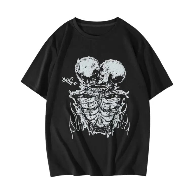 Vintage Goth Men Skeleton Print Y2k Graphic Tee, Sweatshirt, Hoodie Gift For Women Top Womenswear Underwear Cotton Polyester T-Shirt