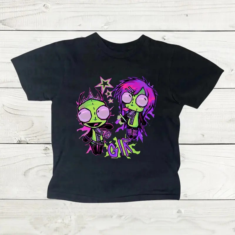 Vintage Invader Zim Baby Tee, Y2k Top Women Streetwear, Gothic Emo Girl Top, Scene Clothing 2000s, Casual Cotton Short Sleeve Tee