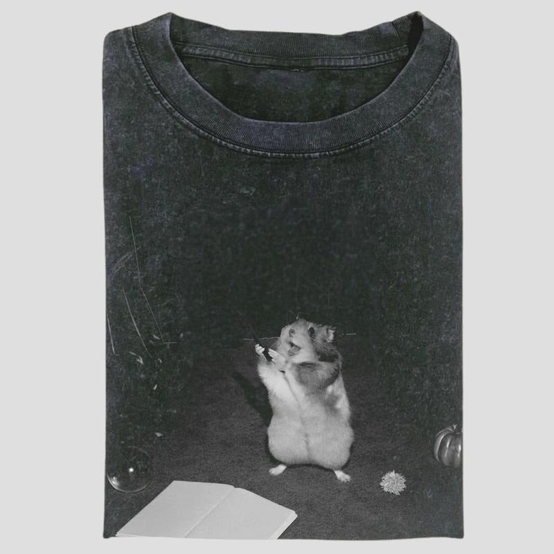 Vintage Magic Hamster Wizard Graphic Tee, Funny Animal Witchcore Shirt, Fantasy Meme Style, Unisex Menswear Womenswear Top
