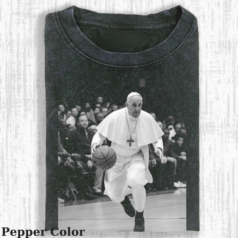 Vintage Papa Francis Playing Basketball Tshirt, RIP Papa Francis T-Shirt  Memorial Tribute Tee, Pope Francisco Vintage Style Shirt, Catholic Faith Shirt, In Loving Memory
