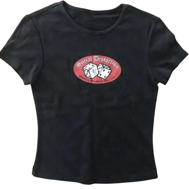 Vintage Social Distortion Baby Tee, Y2k Top Women Streetwear, Gothic Emo Girl Baby Tee, Grunge 2000s, Casual Cotton Short Sleeve, Gift For Girlfriend