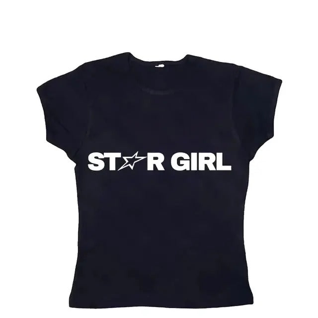 Vintage Star Girl Baby Tee, Casual Short Sleeve, Goth Short Sleeve Emo Girls Tops, Y2k Top Women Streetwea, Emo Scene 2000s Clothesr, Women Fitted T-Shirt, Gift For Girlfriend