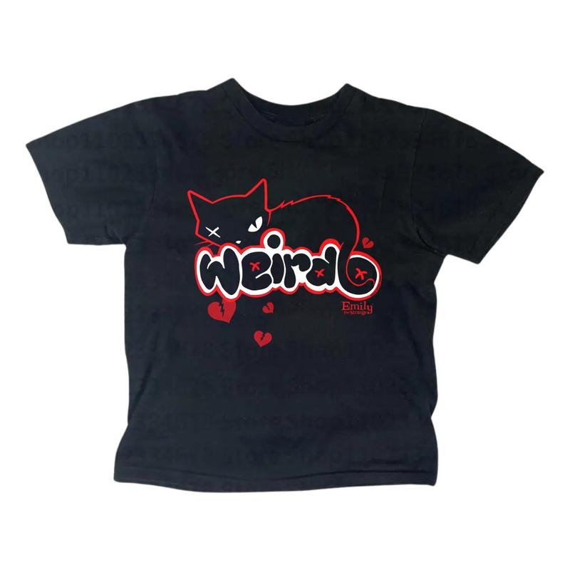 Vintage Weird Cat Baby Tee, Gothic Emo Girl Top, Y2k Women Streetwear, Summer Girl Top, Casual Cotton Short Sleeve, Women Fitted T-Shirt