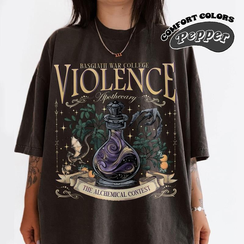 Violence Apothecary T-Shirt, Basgiath War College, Fourth Wing, Violet Sorrengail Dragon Rider Xaden Riorson Fantasy Lover