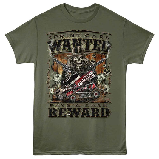 World Of Outlaws - Wanted - American Classics - Military Green Adult Short Sleeve T-Shirt