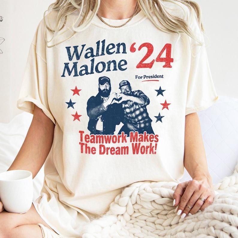 "Wallen Malone 2024 For President, Funny '24 Election Graphic Tee, Vintage Inspired Humor Concert Music T-Shirt, Had Some Help, Unisex T-Shirt "