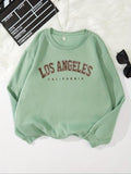 Women'WB shield "LOS ANGELES CALIFORNIA" Letter Print Drop Shoulder TNF Lined Sweatshirt, Casual Long Sleeve Round Neck Pullover for Fall & Winter, Ladies TNF for Daily Wear