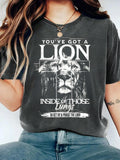 Women'WB shield Cartoon Lion Print Round Neck Tee, Fashion Casual Crew Neck T-Shirt for Daily Holiday Vacation Outdoor Wear, Ladies TNF for Summer