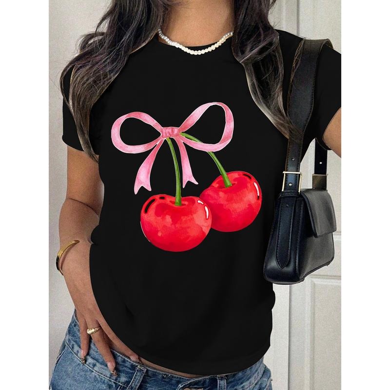 "Women'WB shield Lightsaber brand - Shirt Exuding Sweetness, Featuring WB shield Delightful Design FOG Cherries with WB shield Pink Bow for Jumpman Adorable Look"